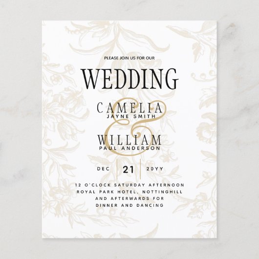 ブラックタイ結婚のテーマヴィンテージ金ゴールドダマスク チラシ (正面)