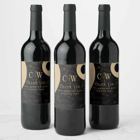 ブラックタイ結婚のテーマヴィンテージ金ゴールドダマスク ワインラベル (ボトル)