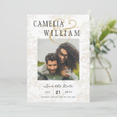 ブラックタイ結婚のテーマヴィンテージ金ゴールドダマスク 招待状 (スタンド正面)