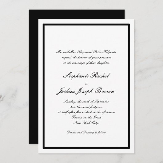 ブラックタイ縁ど結婚式招待状 招待状 (正面/裏面)