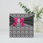 ブラックタイ パーティー ピンク ブラック ダマスク パーティー ご招待 招待状 (スタンド正面)