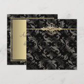 ブラックタイ パーティー ブラック ゴールド ブラック ダマスク インビテーション (正面/裏面)