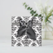 ブラックタイ パーティ ブラック ダマスク パーティ ご招待 招待状 (スタンド正面)