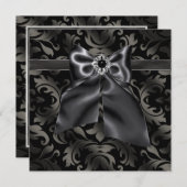 ブラックタイ パーティ ブラック ダマスク パーティ ご招待 招待状 (正面/裏面)