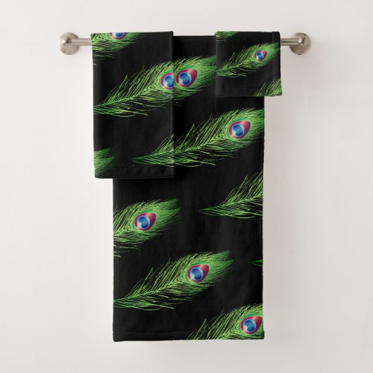 ブラックタオルセットのエキゾチックな孔雀の羽 バスタオルセット (インサイチュ)