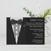 ブラックタキシードに蝶ネクタイと赤い薔薇 招待状 (スタンド正面)