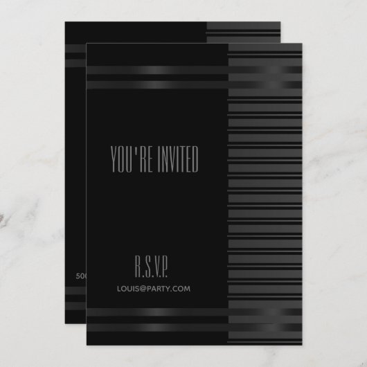 ブラックタキシードストライプNYEフォーマルエレガント招待状 招待状 (正面/裏面)