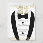 ブラックタキシードスーツ金ゴールドメンズ21歳の誕生日パーティー 招待状 (正面)