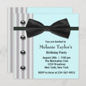 ブラックタキシードボウタイティール(緑がかった色)ブルーバースデーパーティー 招待状 (正面/裏面)