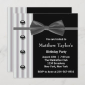 ブラックタキシードボウタイメンス誕生日パーティー 招待状 (正面/裏面)