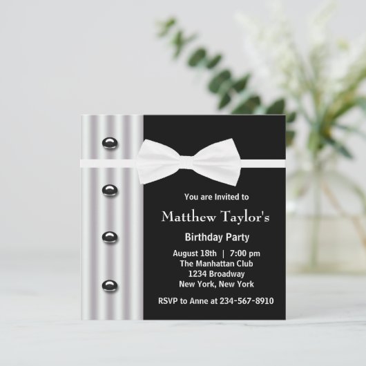 ブラックタキシードボウタイメンス誕生日パーティー 招待状 (スタンド正面)
