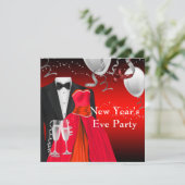 ブラックタキシードレッドドレスニューイヤーイブパーティー 招待状 (スタンド正面)