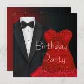 ブラックタキシードレッドドレスパーティの招待状テンプレート 招待状 (正面/裏面)