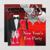 ブラックタキシードレッドドレスパーティー 招待状 (正面/裏面)