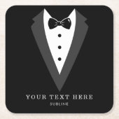 ブラックタキシード新郎グルーメンウェディングパーティー スクエアペーパーコースター (正面)