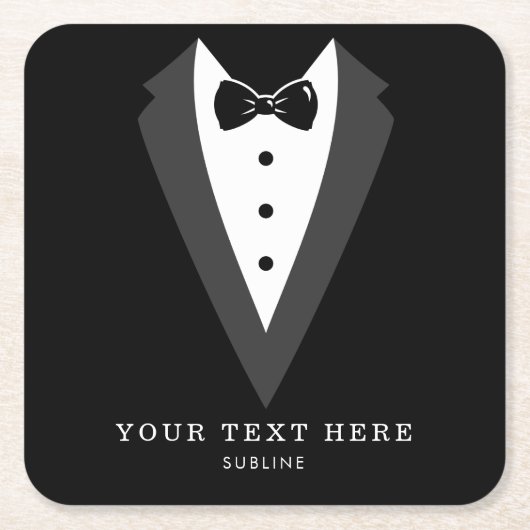 ブラックタキシード新郎グルーメンウェディングパーティー スクエアペーパーコースター (正面)