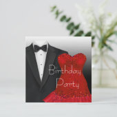 ブラックタキシード レッドドレス 誕生日パーティー 招待状 (スタンド正面)