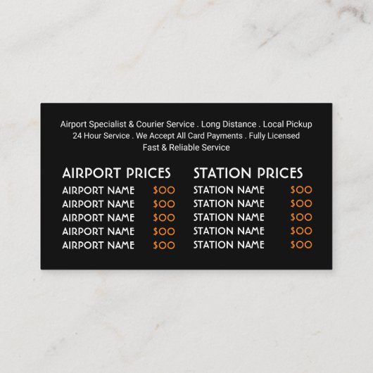 ブラックタクシーキャブ料金表 名刺 (裏面)