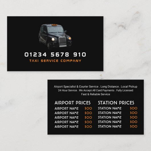 ブラックタクシーキャブ料金表 名刺 (正面/裏面)