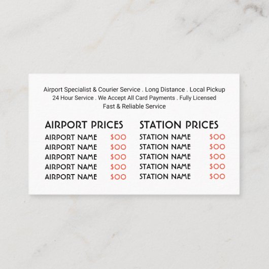 ブラックタクシーCabロゴ、価格表 名刺 (裏面)