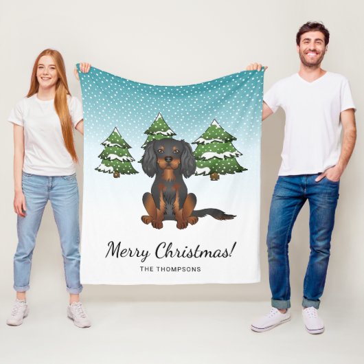 ブラックタンカバリエールキングチャールズスパニエル犬イン冬 フリースブランケット (インサイチュ)