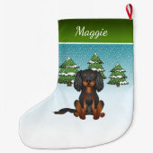 ブラックタンカバリエールキングチャールズスパニエル犬イン冬 ラージクリスマスストッキング (裏面)