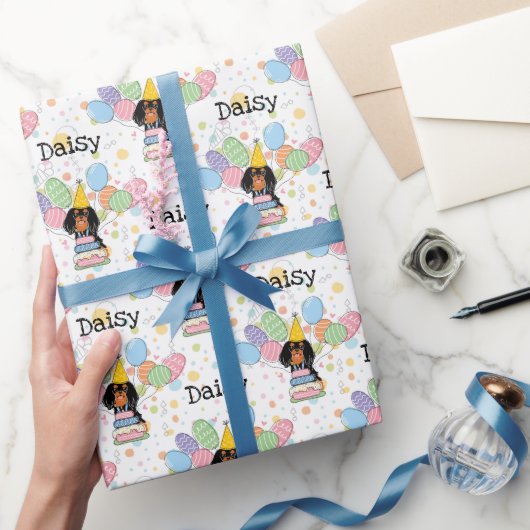 ブラックタンカバリエールキングチャールズスパニエル犬誕生日 ラッピングペーパー (ギフト)