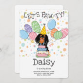 ブラックタンカバリエールキングチャールズスパニエル犬誕生日 招待状 (正面/裏面)