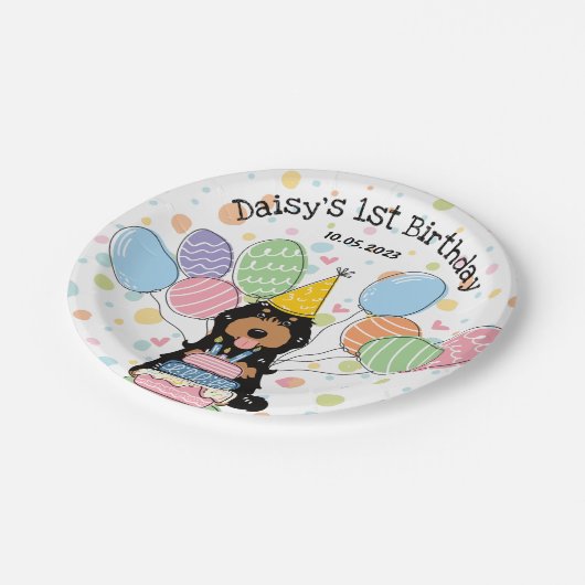 ブラックタンコックポオカバポウドッグ誕生日 ペーパープレート (アングル)