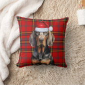 ブラックタンコンハウンドレッドグリーンプレイドクリスマスドッグ クッション (ブランケット)