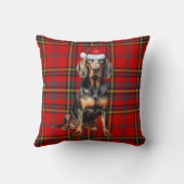 ブラックタンコンハウンドレッドグリーンプレイドクリスマスドッグ クッション (裏面)