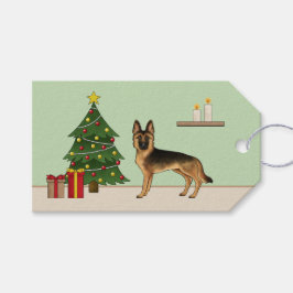 ブラックタンジャーマンシェパードとクリスマスツリー ギフトタグ