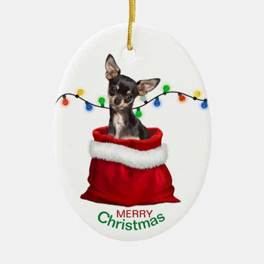ブラックタンチワフアホアドッグ抱き枕クリスマス セラミックオーナメント (正面)