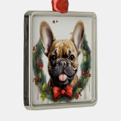 ブラックタンフランスのブルドッグクリスマスリース メタルオーナメント (右)