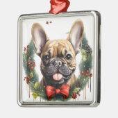 ブラックタンフランスのブルドッグクリスマスリース メタルオーナメント (左)