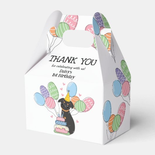 ブラックタンブリュッセルグリフォン犬の誕生日パーティー フェイバーボックス (正面サイド)