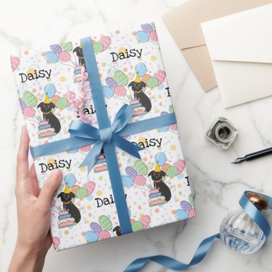 ブラックタンブリュッセルグリフォン犬の誕生日パーティー ラッピングペーパー (ギフト)