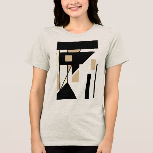 ブラックタンベージュMCMルックジオメトリックシェイプ抽象芸術 トライブレンドTシャツ (正面)