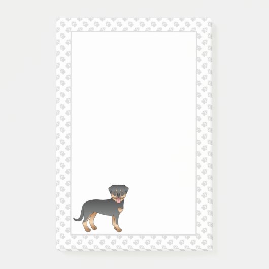 ブラックタンロットワイラー かわいいキャラクターの犬と足 ポストイット (正面)