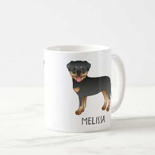 ブラックタンロットワイラー かわいいキャラクター犬と名前 コーヒーマグカップ