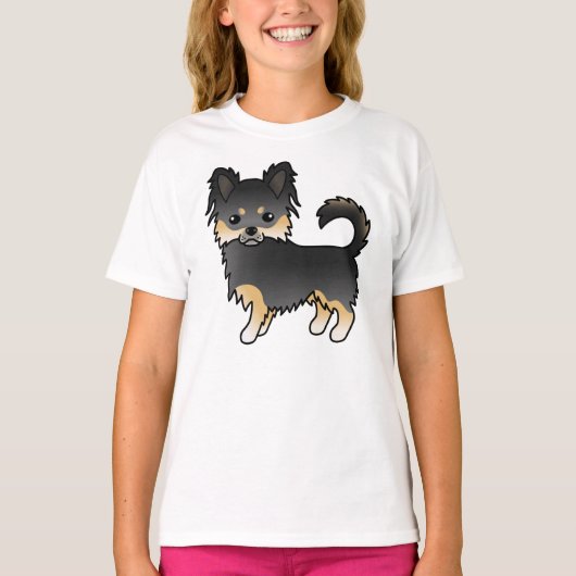 ブラックタンロングコートチワワかわいい犬 Tシャツ (正面)