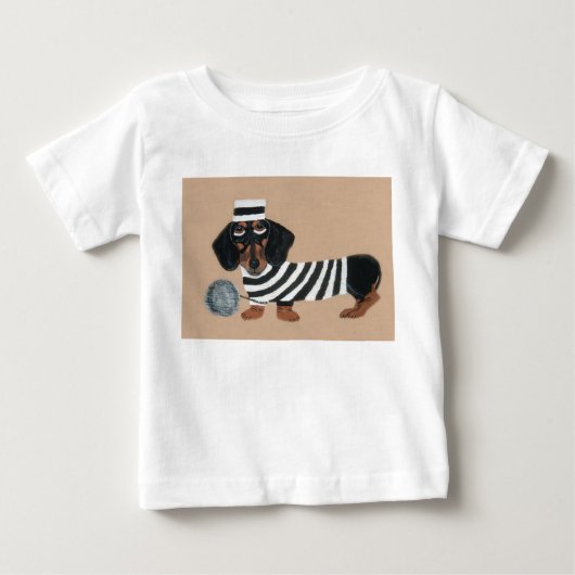 ブラックタン ダックスフント お菓子の泥棒 囚人 ベビーTシャツ (正面)