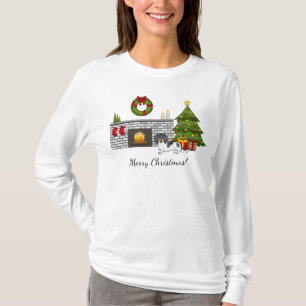 ブラックタン+ピエールド+ロングヘアダックスフントのXmasルーム Tシャツ