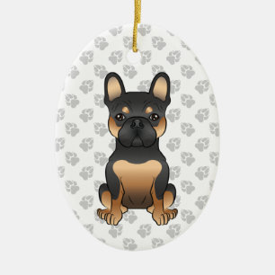 ブラックタン フレンチブルドッグ 犬 イラスト テキスト セラミックオーナメント