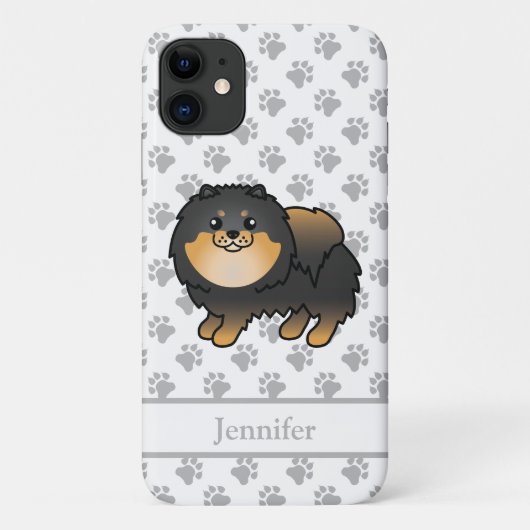 ブラックタン ポメラニアン かわいい漫画の犬と名前 Case-Mate iPhoneケース (裏面)