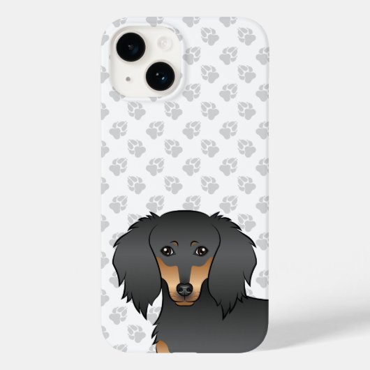 ブラックタン+ロングヘアダックスフントのキャラクタードッグヘッド Case-Mate iPhoneケース (裏面)