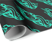 ブラックターコイズかわいいユニコーンパターンマジカル ラッピングペーパー (ロールコーナー)