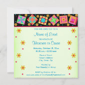 ブラックターコイズカラフルパッチワークキルトブロックアート 招待状 (裏面)