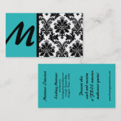 ブラックターコイズティール(緑がかった色)ダマスク名刺 名刺 (正面/裏面)