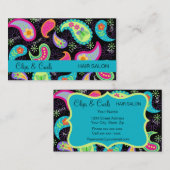 ブラックターコイズブルーモダンペイズリーウィムシーパターン 名刺 (正面/裏面)